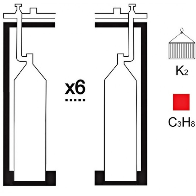 Газовая рампа пропановая АВТОГЕНТЕХМАШ РПР-6к2 (6 бал.,двухряд.,редук.РПО-25-1) контейнерн.