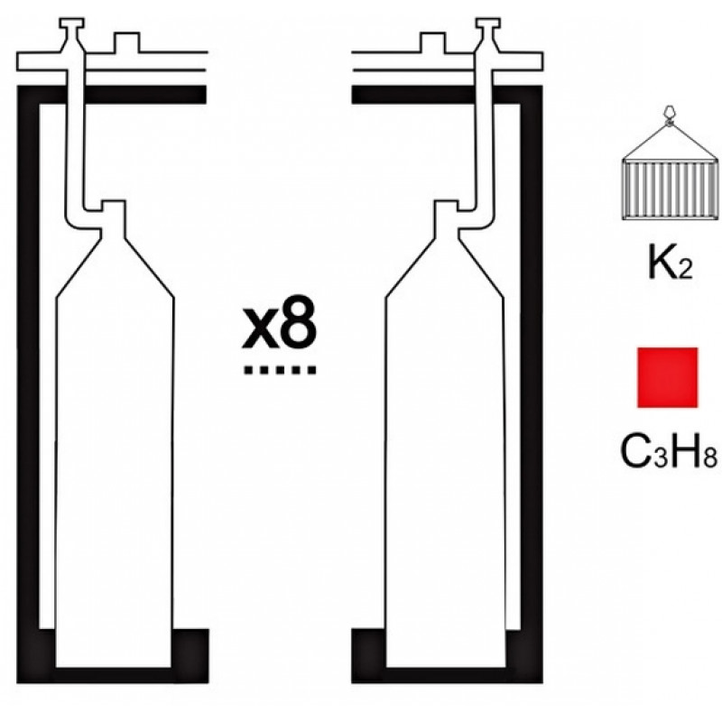 Газовая рампа пропановая АВТОГЕНТЕХМАШ РПР-8к2 (8 бал.,двухряд.,редук.РПО-25-1) контейнерн.